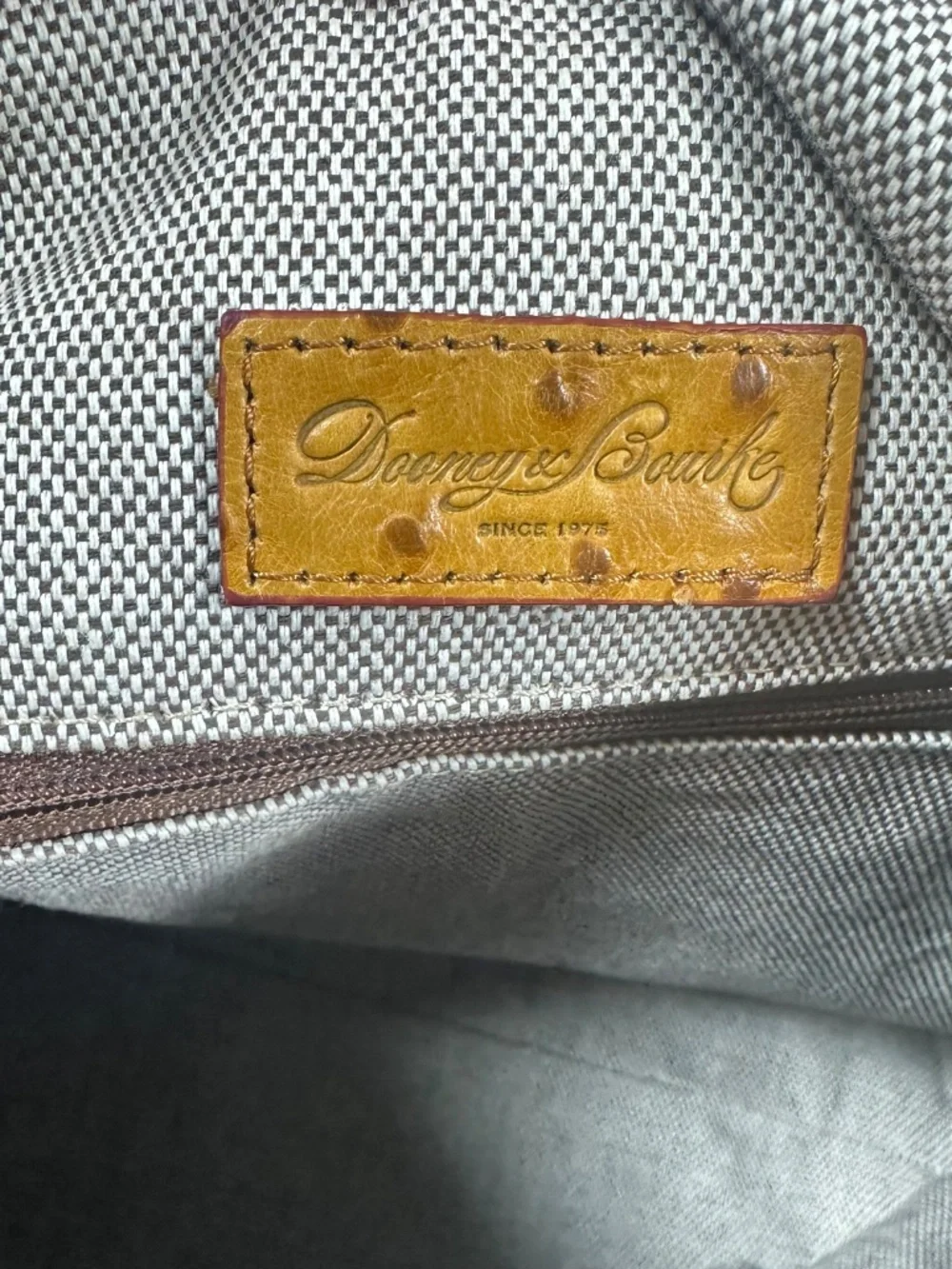 Dooney and Bourke Tan Ostrich Embossed Leather Double Front Zipper Compartments